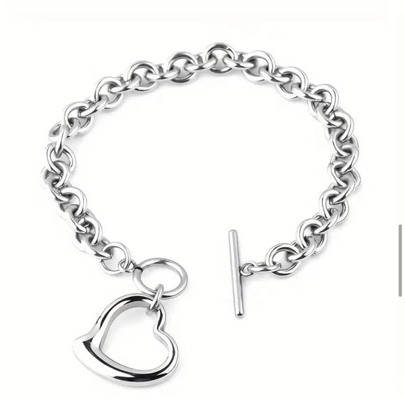 1 Set Titanium Steel Stainless Steel Heart Necklace Bracelet Set - Picture 3 of 5